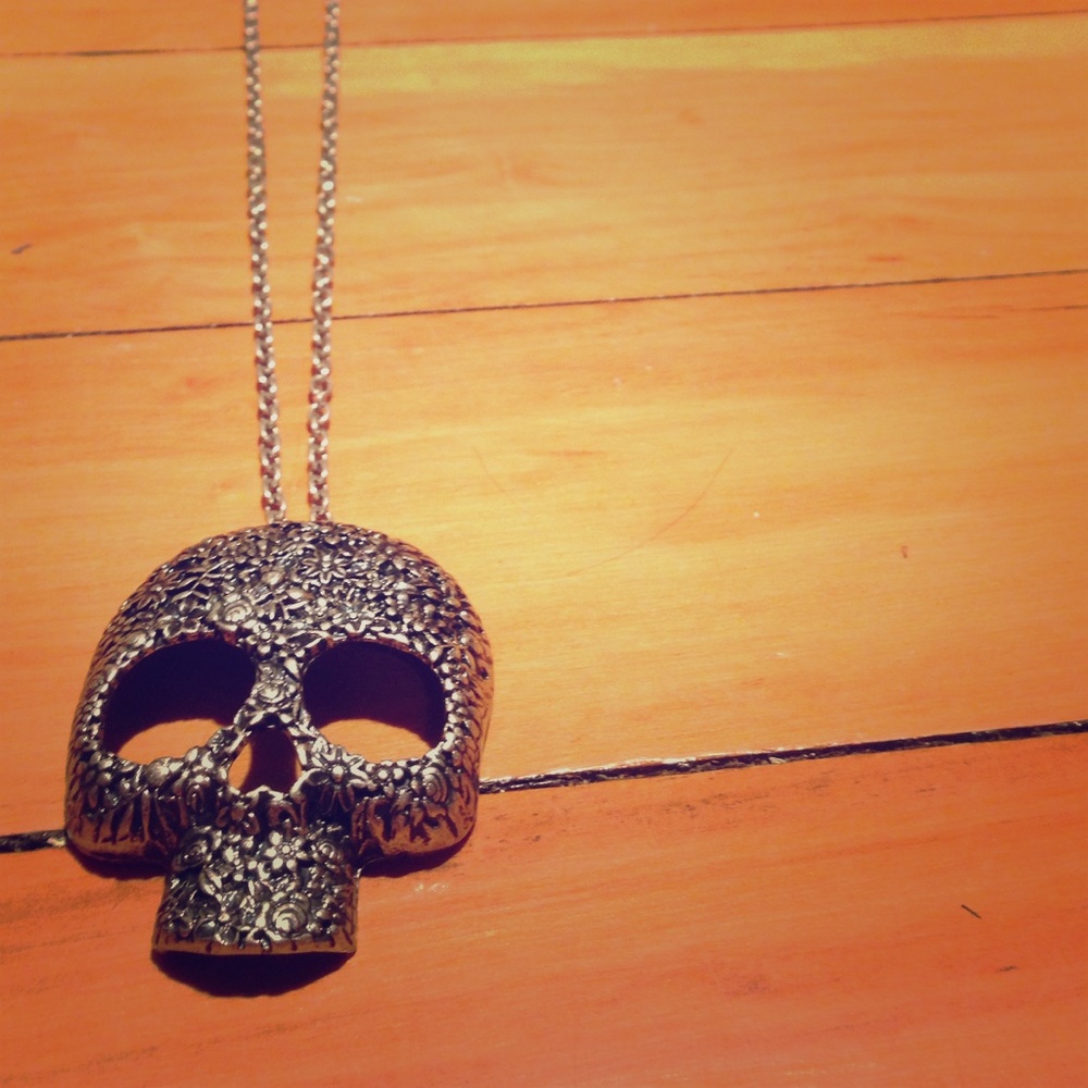 Floral silver skull necklace Dia de los Muertos